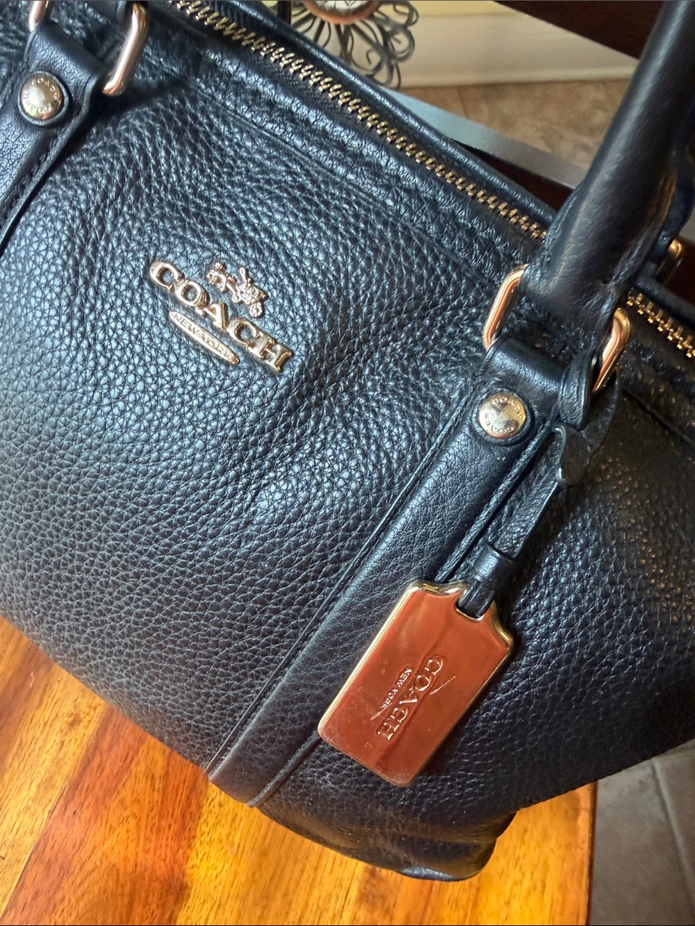 COACH pebbled Leather Central satchel Bag - Black - Picture 6 of 8
